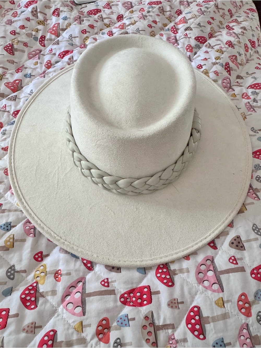 Anthropologie Cream Wide-Brim Braided-Band Felt Hat